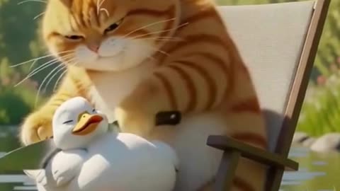 Cat’s Mischievous Moment by the River 😂🦆