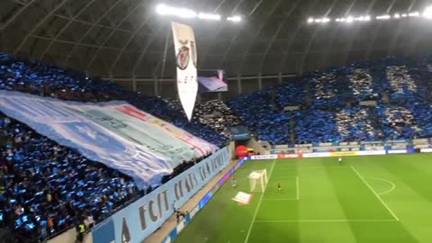 Craiova vs FCSB (Unique Choreography with the ticket Europa League 1983 semifinal Craiova vs Benfica