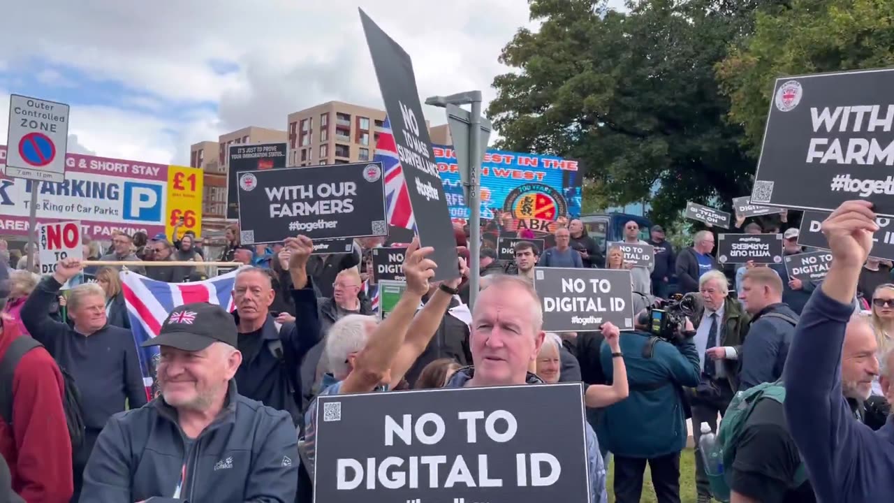Crowds gather outside Labour Conference in Liverpool (ACC waterfront) to protest digital ID,
