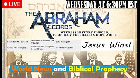 LIVE WEDNESDAY AT 6:30PM EST - Current News and Biblical Prophecy - The Abraham Accords!