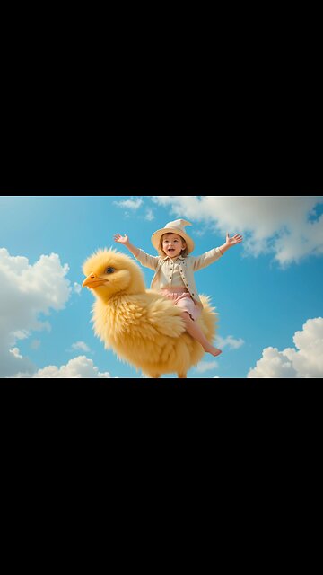 Flying High: Baby's Joyride on a Fluffy Chick! 🐥☁️