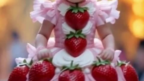 Adorable Runway Star Tiny Baby in Strawberry Costume!