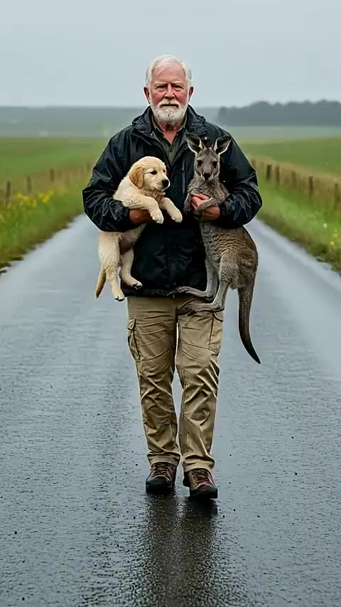 Golden Retriever Pup Saves a Baby Kangaroo with a Man’s Help