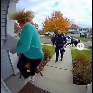 HOA Plastic Flamingo Lawn Crime Enforcement Agent, Karen Loveless, meets the P.D.s K-9 and its buddy