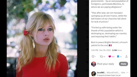 Britt Bardot was arrested for soaking up against mass migration