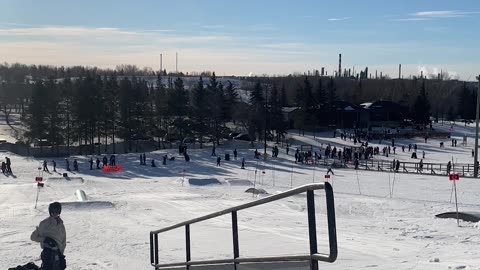 Snowboarder Slam on Handrail