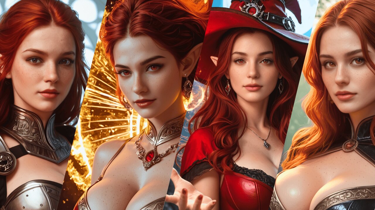 Flames Through Time: The Mysterious Redhead Beauty Vol. 1 | AI Girl Lookbook | Sorceress | Warrior