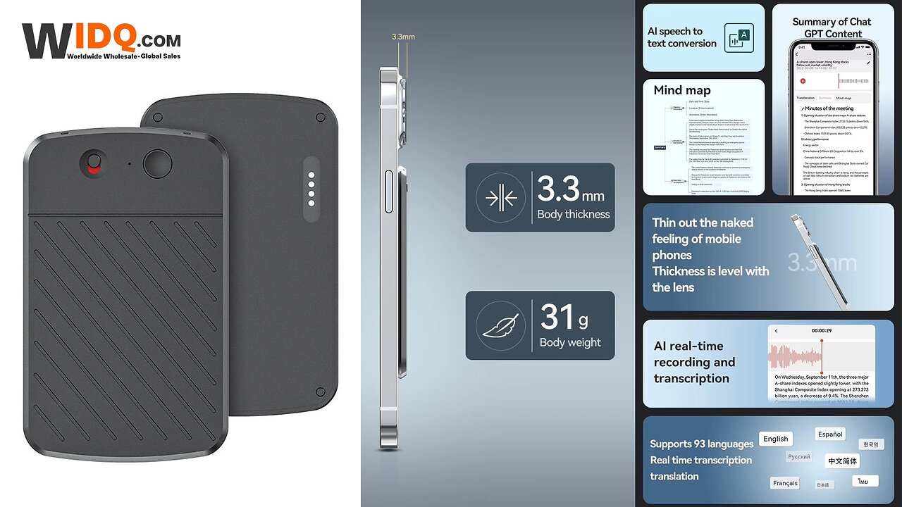 🎙️ Ultra-Thin AI Voice Recorder – 189+ Languages, ChatGPT Powered! 🌍