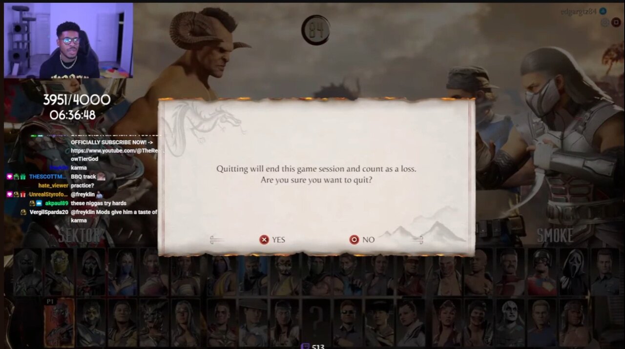 Lowtiergod is ragequitting in fighting games because The Salt keeps double selecting characters.