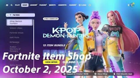 Fortnite Item Shop|October 2, 2025(*New* Kpop Demon Hunters Bundle & More)
