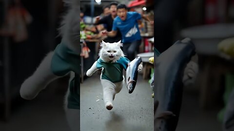 Funny AI Cat Steals Fish from Market & Escapes! (Must Watch!)