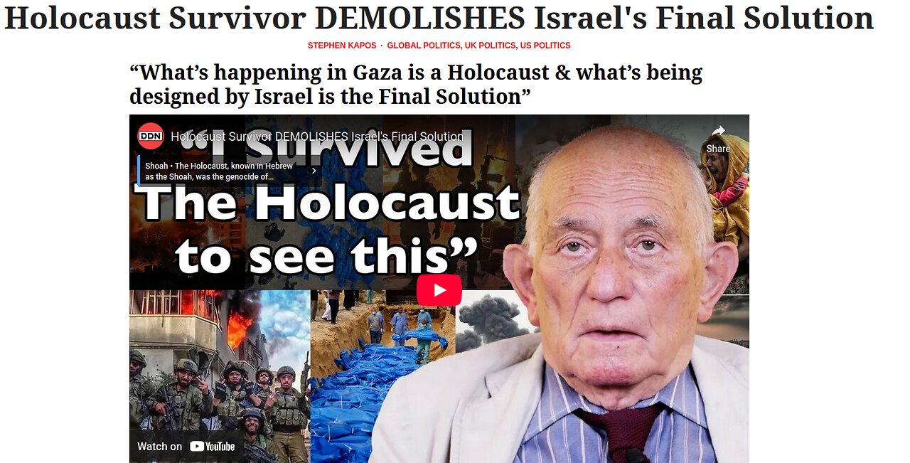 Holocaust Surivor Speaks Out on Israel's War in Gaza