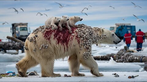 A bear family with millions of parasitic barnacles on its body called for help from cleaning workers