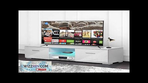 Woodyhome High Gloss TV Stand with LED Lights 2 Drawers Cabinet Unit Review