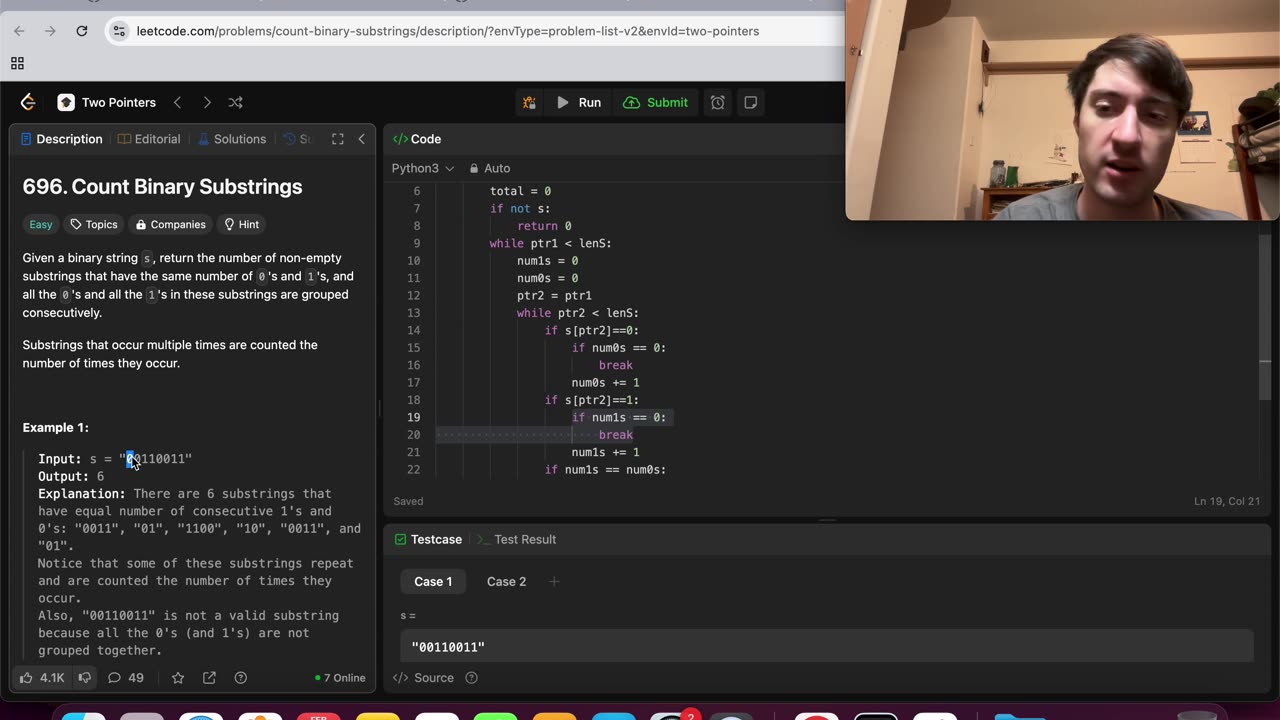 LeetCode Beginner Attempts To Solve 696 Count Binary Substrings (FAILURE) 🔴Live