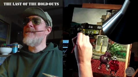 Painting with syringe filled with hot dog juice.