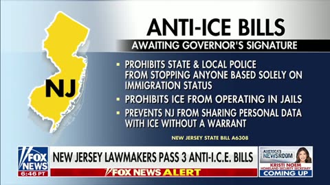 The New Jersey Legislature just passed legislation BANNING ICE from stopping illegal aliens