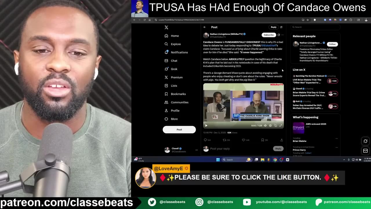 CHARLIE KIRK... EMPLOYEES SUPPORT CANDACE!