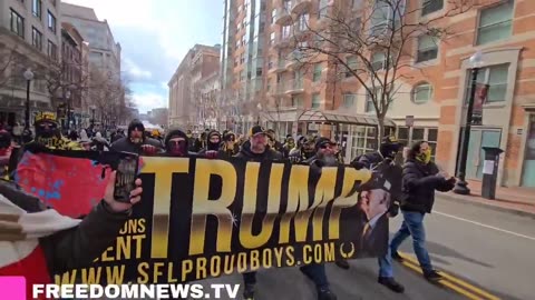 Around Couple dozen members of Proud Boys are Walking through the streets