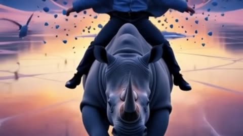 Sunlit Rhino: Racing Across Antarctica"#AnthropomorphicRhino #AntarcticaRace #SunlitAdventure