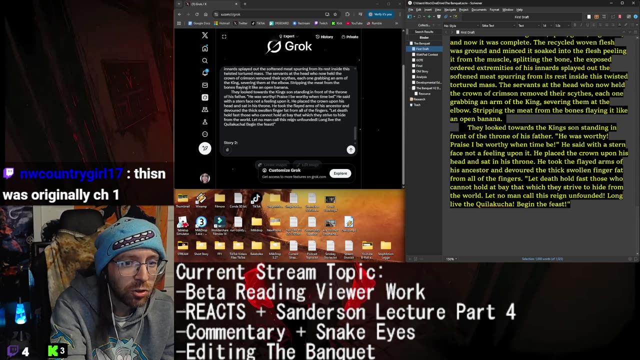 Beta Reading + REACTS + Commentary + Sanderson Part 4! Wheel of Time! Plot Q&A Biotech body horror? Isekai satire? Come for the story stay for noone knows