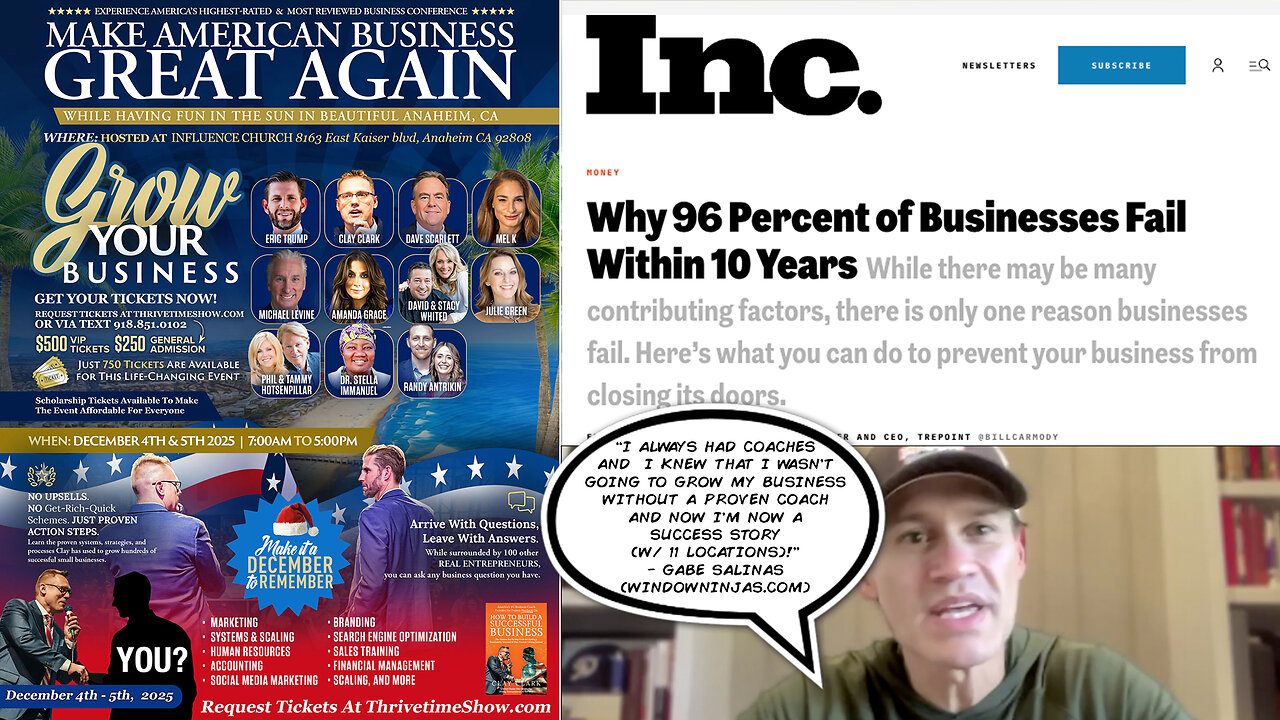 Why 96% of Businesses Fail By Default & What You Can Do to Grow a Thriving Business + "Why 96% of Businesses Fail." - Inc. Mag+ Join Eric Trump At Clay Clark's Dec. 4-5 ThrivetimeShow.com Business Conference (Anaheim, CA)