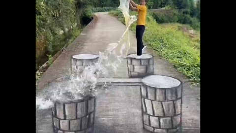 Everyone was scared after seeing the illusion scratch on the road.