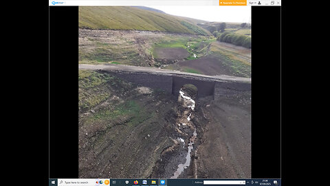 Yorkshire reservoir in drought. Old bridge fully visible (Part 2 of 2)