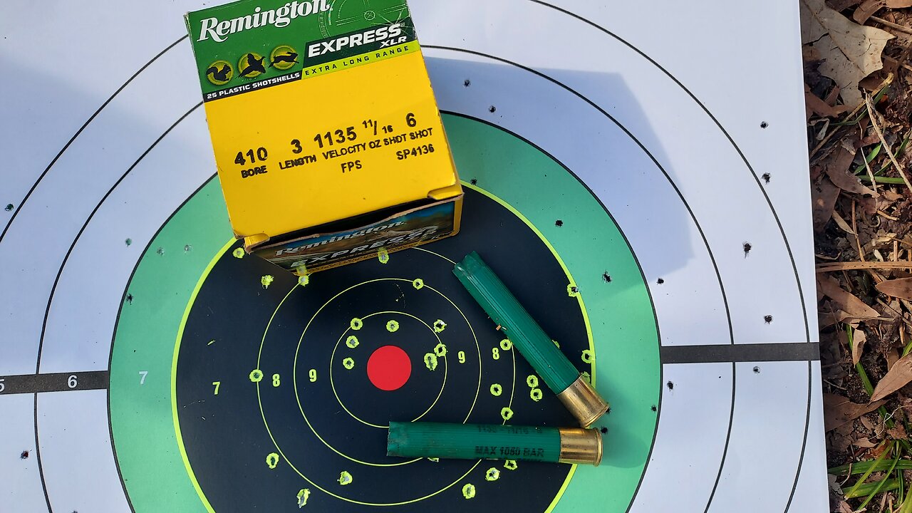 Evaluating Remington's Express XLR Game Loads with #6 shot for a 3" chambered .410 bore.