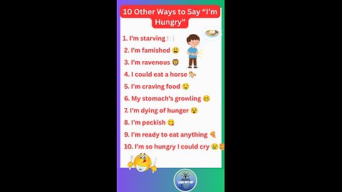 10 Other Ways to Say “I’m Hungry” in english spoken and advance english #english #hungry #shorts
