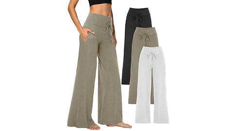 3 Pack Women's Wide Leg Pants with Pockets, Causal Loose Pajama Palazzo Trousers Sweatpants.