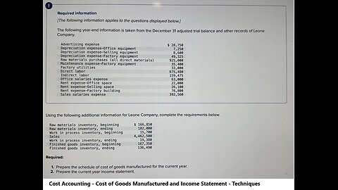 Cost Accounting: The following year-end information is taken from the December 31 Leone Company