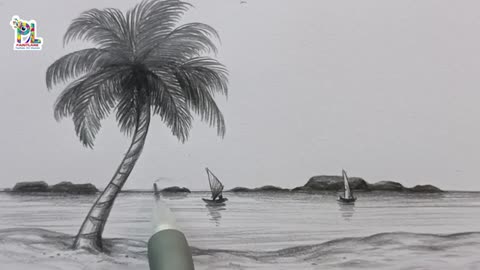 How to draw Scenery Art with Palm Tree for Beginners || Easy Pencil Art