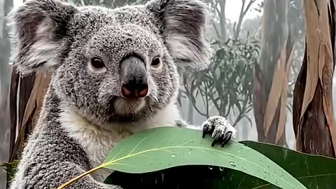 Koala Protects Tiny Duckling From Rain