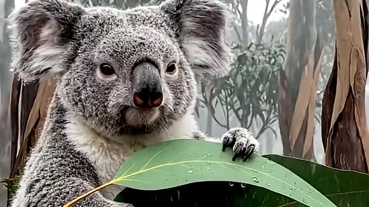 Koala Protects Tiny Duckling From Rain