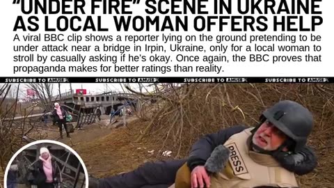 ukraine A reporter under heavy stress before the "bombing" and a lady with shopping bag