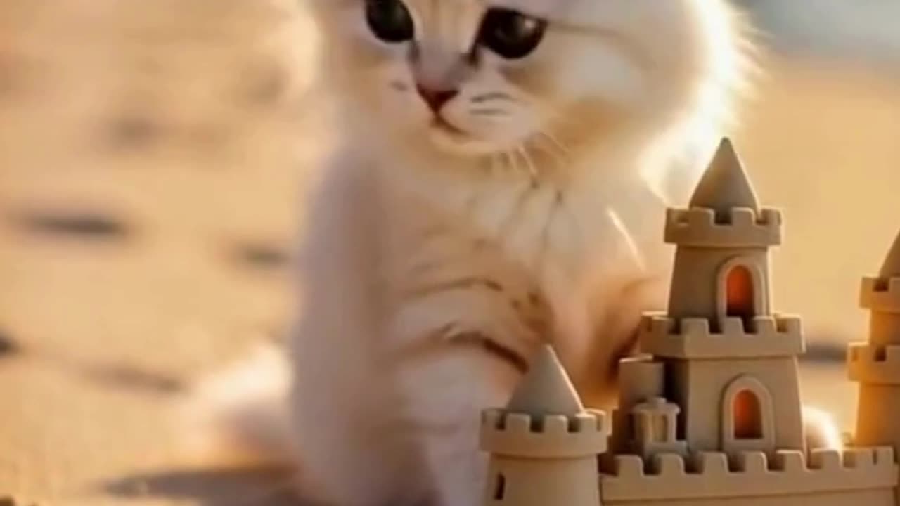 💕 Kitten Builds Sandcastle!