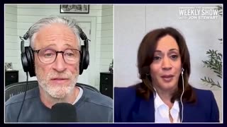 Jon Stewart can't hide his reaction when Kamala Harris makes INSANE claim about Biden