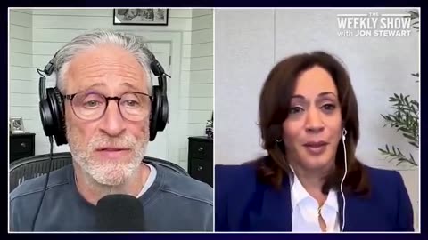 Jon Stewart can't hide his reaction when Kamala Harris makes INSANE claim about Biden