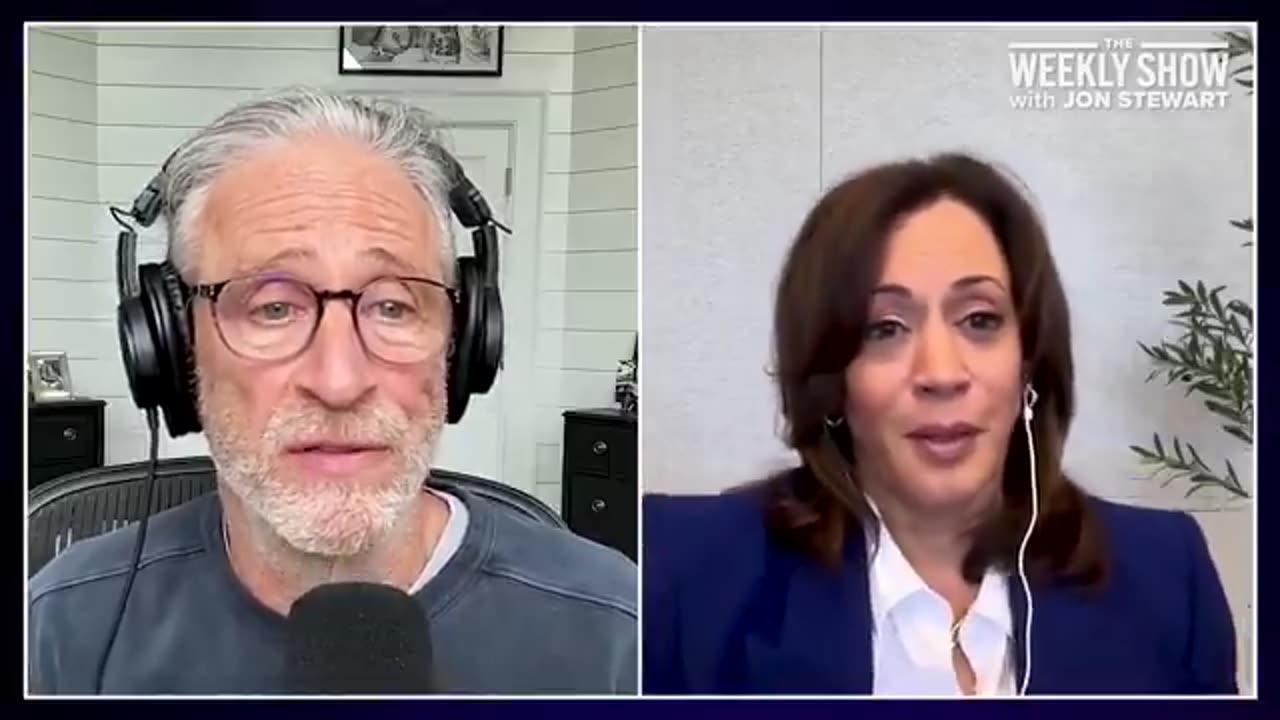 Jon Stewart can't hide his reaction when Kamala Harris makes INSANE claim about Biden