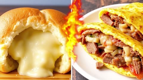 Stuffed Comfort Explosion 🥔🍞🥩🍳 Garlic Potato Bread Bombs + Philly Cheesesteak Omelette | FlavorVille