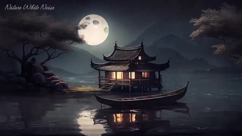 Heavy Rain is Falling down on a Hanok Traditional House at Full Moon night - Rain Sounds for Sleep