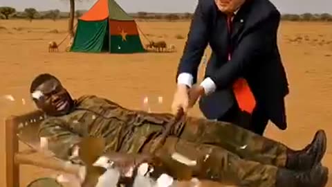 Shocking: Trump & Traoré Fun with gold fan in Desert Village Funny World Leaders