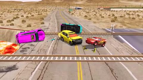Flatbed Truck Mcqueen _ Transportation with Truck - Pothole vs Car _440 - BeamNG.Drive