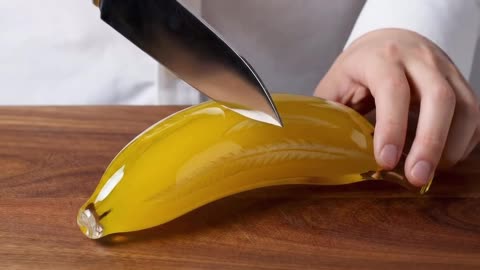Ultra Realistic Glass Banana Cutting ASMR 🍌 | Crystal Knife & Pure Slice Sounds | 8K Macro