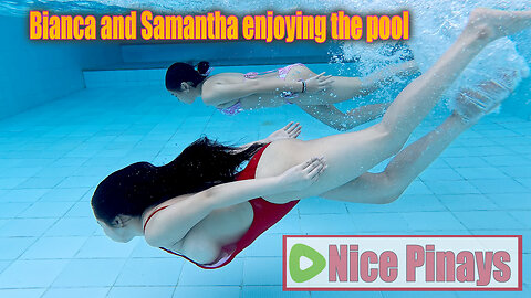 Bianca and Samantha practice swimming and enjoying cleanliness of the swimming pool.