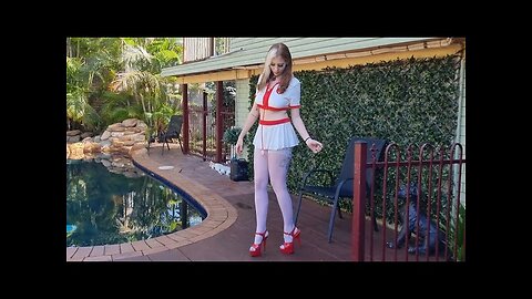 Nurse Brandy Costume Pleaser Delight-608N Red 6 Inch High Heel Platform Shoes White Stockings
