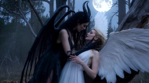 Demon and Angel Entwined Under the Full Moon, AI Video