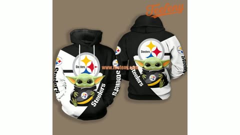 Pittsburgh Steelers Baby Yoda Star Wars 3D Hoodie Boys White Black