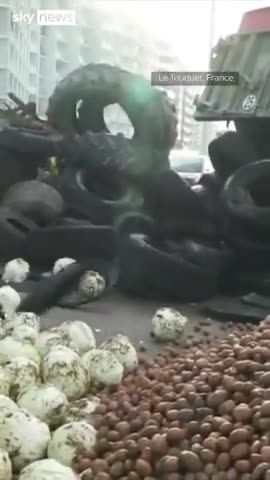 Farmers in France unloaded a variety of items in the street outside holiday home of Macron